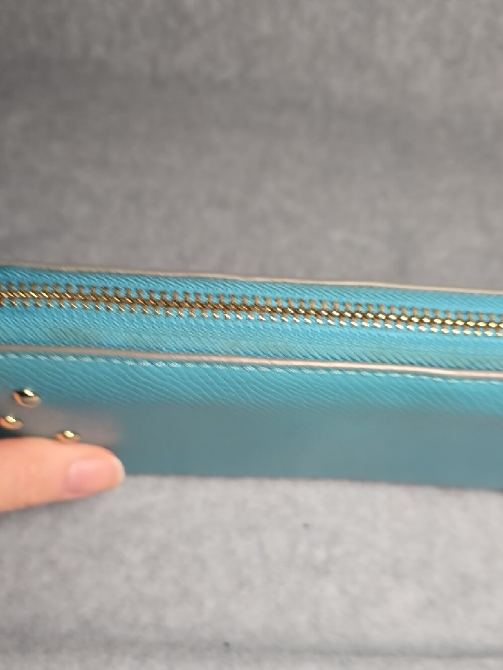 Coach Accordion Zip Wallet Cadet Blue with Gold Studs - Picture 16 of 16